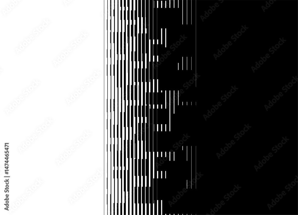 Poster smooth vector transition from black to white. vertical striped digital pattern of small abstract pix