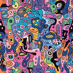 Colorful Hand-Drawn Abstract Pattern with Fun Elements