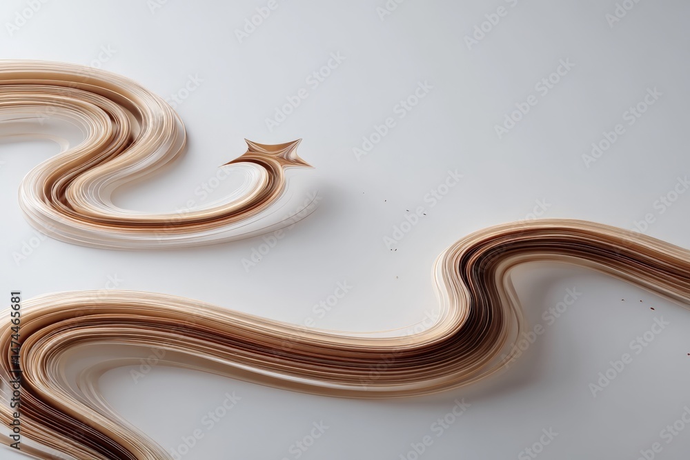 Aufkleber brown and cream colored abstract design with curvy lines and a star shape on a light surface