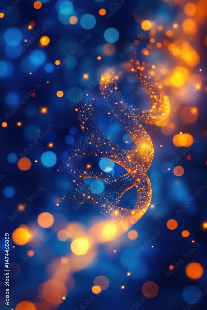Poster abstract dna strand on blue background with bokeh effect science and technology concept close up