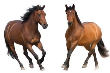 Obraz premium Two horses running side by side in a dynamic composition