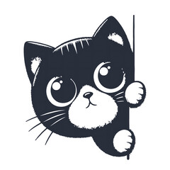 A cute black cartoon kitten, a domestic feline pet, with a funny tail in a vector art illustration