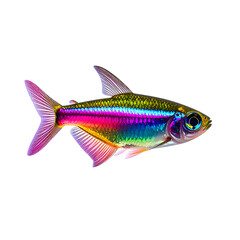 Hypnotic tetra fish shimmering with spectral hues on seamless background