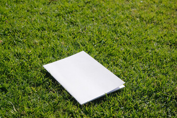 Mockup magazine on green grass background