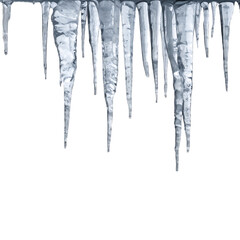 Winter's icy fringe: frozen icicles dangling against a clear backdrop