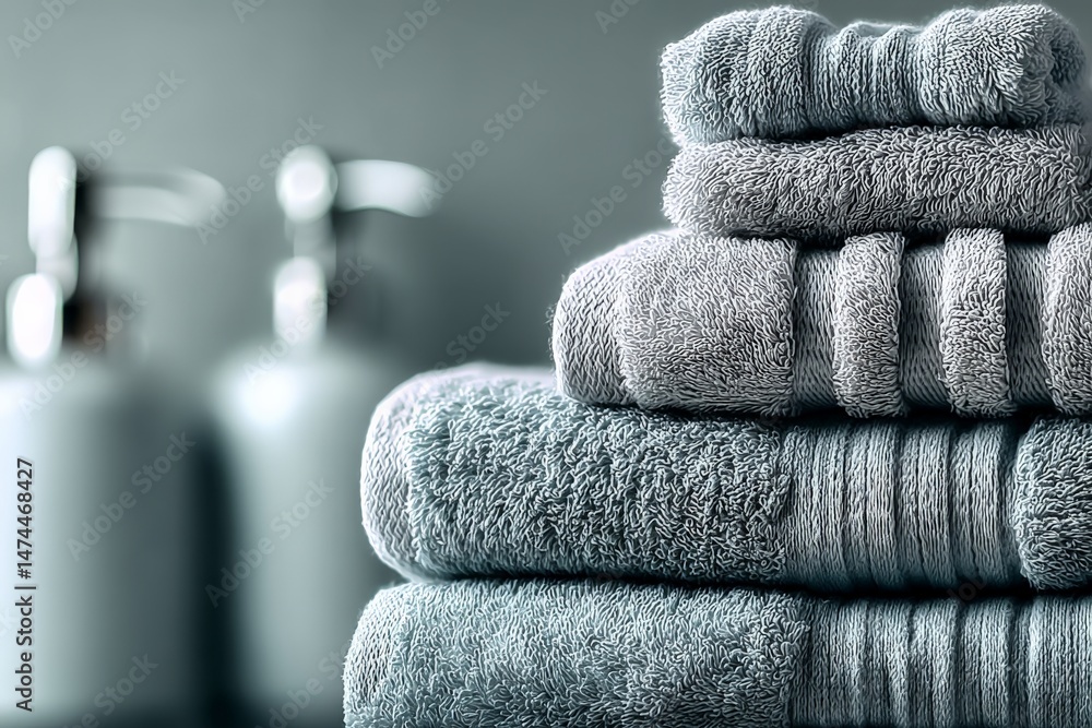 Aufkleber soft gray towels neatly arranged in a bathroom with stylish dispensers in the background