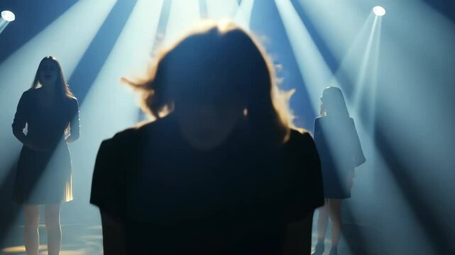 Dramatic spotlight dance performance with creative lighting effects and expressive movement