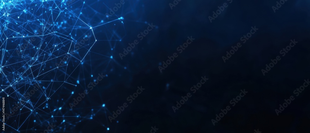 Poster abstract blue network connections forming plexus on dark backdrop close up digital art style concept