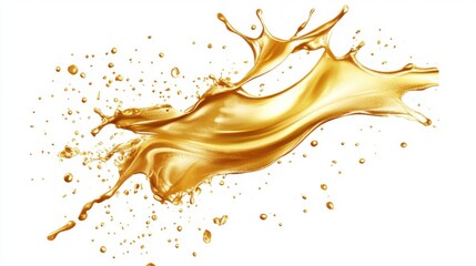 Golden liquid splash on white background studio shot abstract design concept for luxury or beauty products
