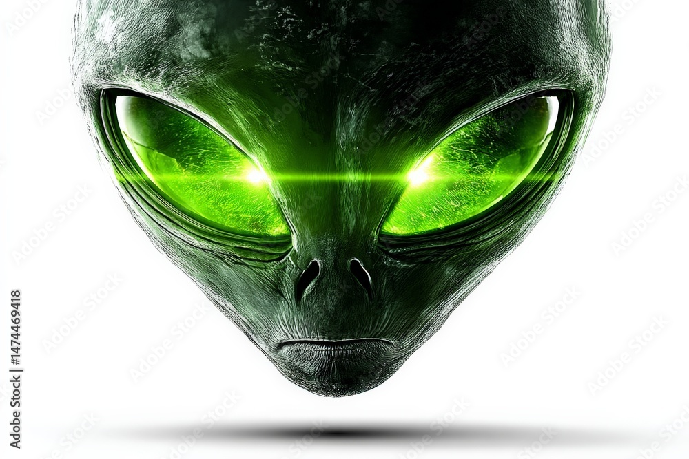 Aufkleber unique green alien face with large eyes and glowing features in a surreal design