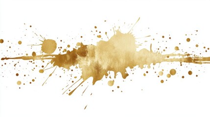 Golden paint splash on white background, abstract art element, flat lay, graphic resource, design element, isolated