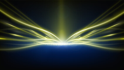 Abstract golden light rays and streaks radiating from the center. Dynamic, futuristic design for energy, speed, or technology themes. vector eps10