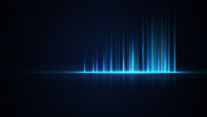 Abstract background with glowing blue vertical light rays and reflection on dark. Futuristic tech design for energy, data, or digital themes. vector eps10