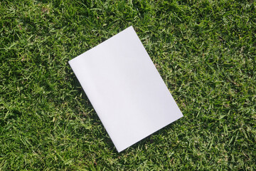 Mockup magazine on green grass background