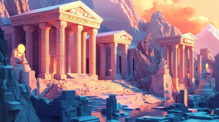 Ancient temples in a surreal landscape