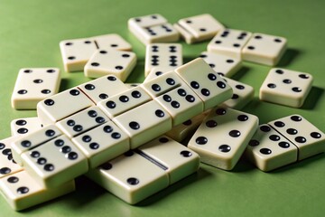 Brown Background Dominoes Scattered at Various Angles - Copy Space Left