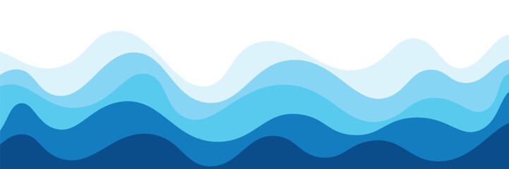 Seamless sea waves layered vector background. Blue ocean waves. Water wave pattern design.
