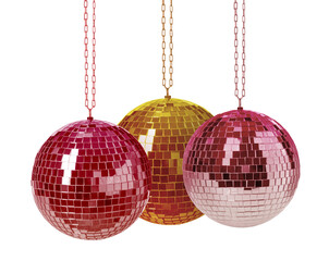 Different shiny disco balls on white background