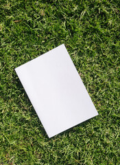 Mockup magazine on green grass background