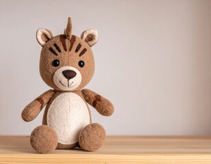 Adorable plush toy resting on a rustic wooden table, touch of childhood charm