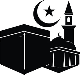 Fototapeta premium Islamic Symbols Kaaba Mosque Crescent Star Religious Icon