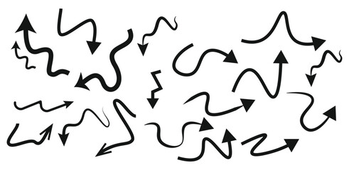 curved arrows collection, arrow set vector element design, curved line, wavy curved line 