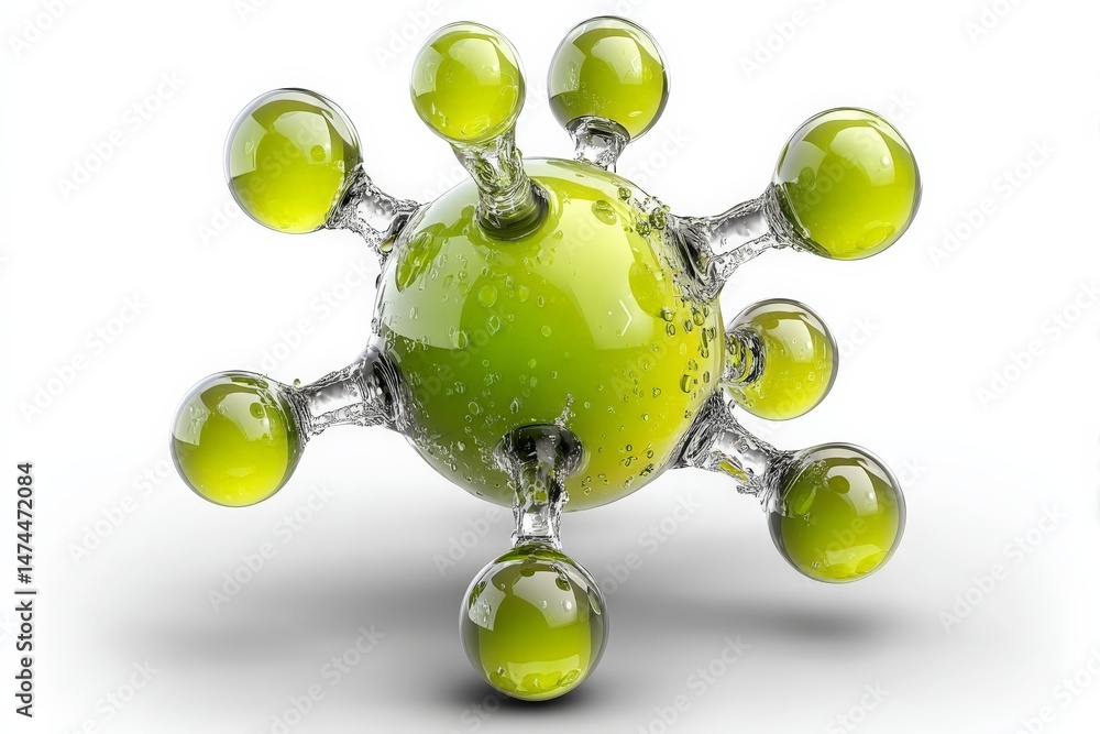 Aufkleber green virus model with droplets showcasing structure and design in a scientific context