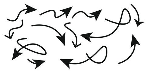 curved arrows collection, arrow set vector element design, curved line, wavy curved line 