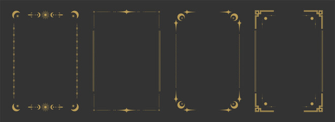 Empty Tarot card frame border templates. Celestial esoteric border set. Vector illustration