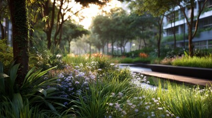 Obraz premium A Beautiful Garden with Abundant Plants and Flowers Promoting Environmental Sustainability for Future Generations