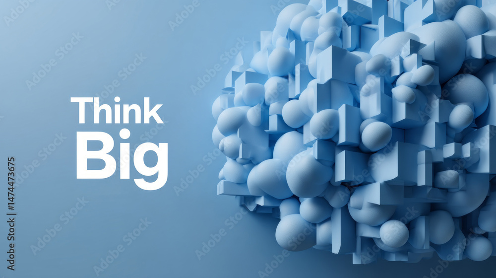Poster an engaging blue office background featuring a cluster of abstract shapes, including spheres and cub