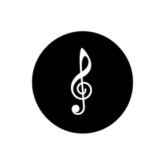 White treble clef icon in black circle representing classical music and musical notation in minimal graphic style