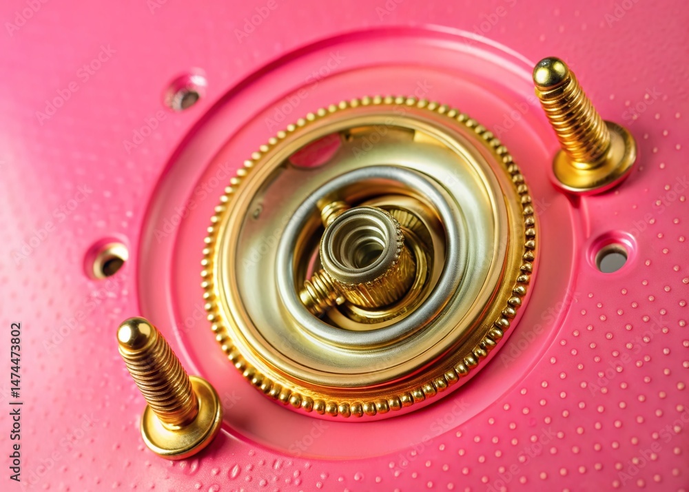 Poster close-up macro shot of a whirlpool appliance part detail: intricate metal texture and component desi