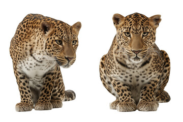 Fototapeta premium Two leopards sitting side by side, studio composition