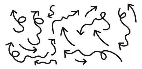 curved arrows collection, arrow set vector element design, curved line, wavy curved line 