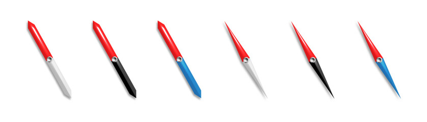 Compass magnetic arrow vector realistic collection. Navigation tool set.
