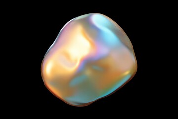 Fototapeta premium Abstract iridescent blob floating on black background studio shot digital art rendering design