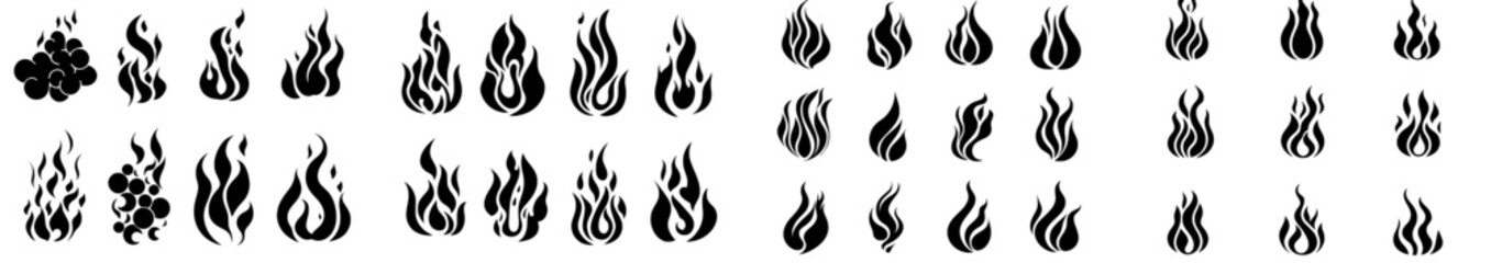 Black isolated smoke and steam icons are set against a white background, accompanied by stink and hot heat smell symbols, as well as aroma or fire flames logos and vapor flat modern elements