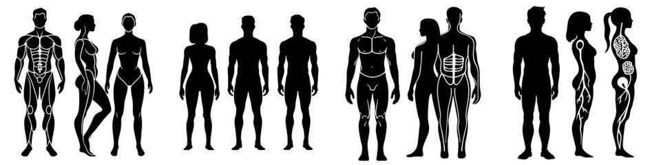 Modern man and woman silhouettes from the front side view
