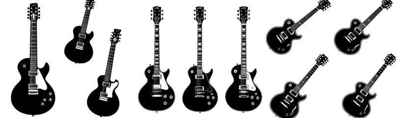 Naklejka premium Modern black guitar icons play both acoustic and electric guitars