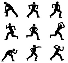 People figures, while running, walking, or jumping, are illustrated as modern black icons in motion