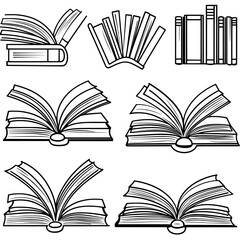 Colorful elements are incorporated into thin line book icons set against a white backdrop