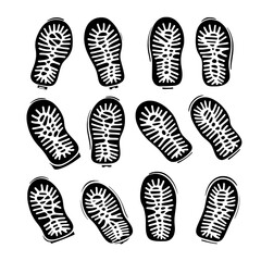 Isolated modern silhouettes are formed by footprints of dirty shoes and sneakers