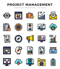 Vector Project Management types icon set in Lineal Color style. vector illustration.