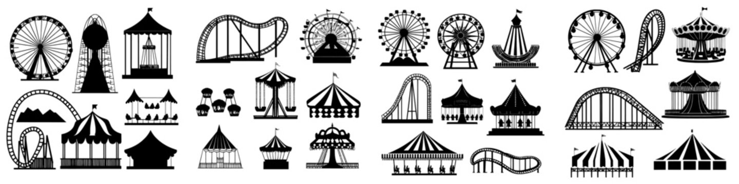 Roller coasters and a carousel are modern icons of an amusement park