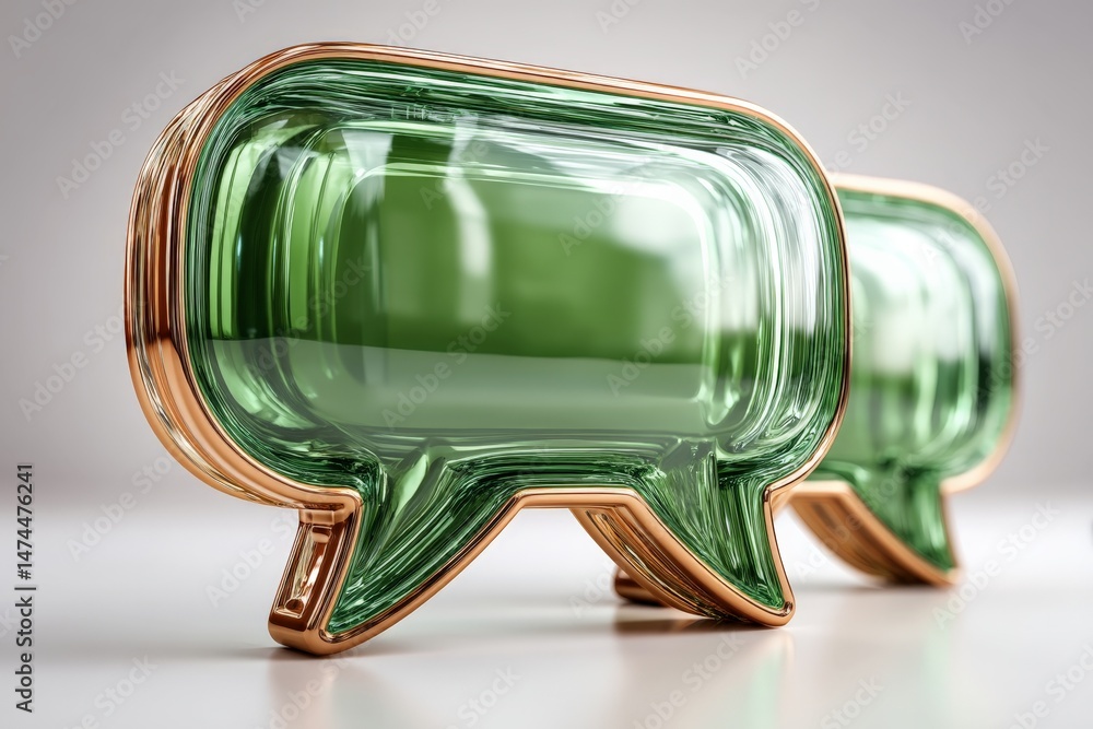 Aufkleber Decorative glass speech bubbles in vibrant green and gold on a smooth surface in a bright indoor setting