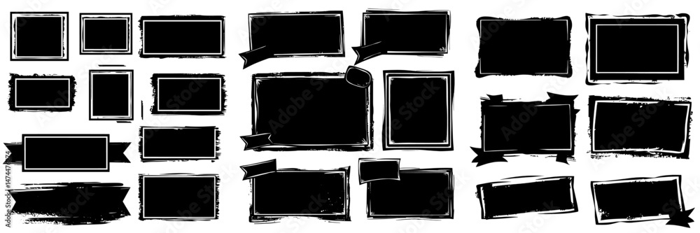 Poster black paint is used to create dirty artistic frames in grunge design elements