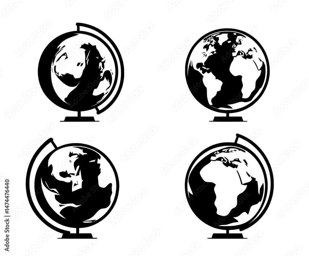 Poster the modern isolated set includes an earth globe represented by a 3d world map with silhouette contin