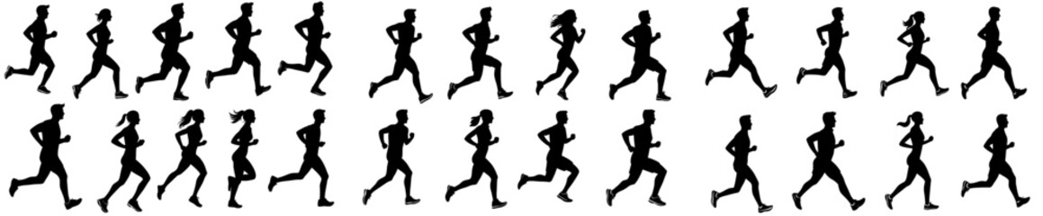 Running men and women are depicted in a modern set of isolated silhouettes, with the initial directive being Run