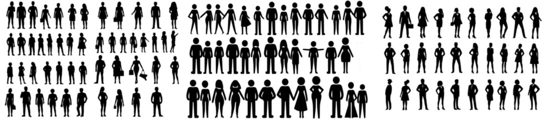 A large collection of people icons in a trendy flat design style is available for use in infographics, website design, logos, apps, and UI, featuring crowd symbols and modern illustrations on a white